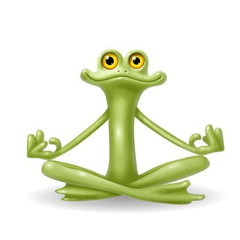 Saut de yoga de grenouille cartoon, relaxation et bien-être.